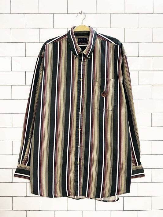 vintage 90s bhc crest pocket striped full button shirt - good market thrift store