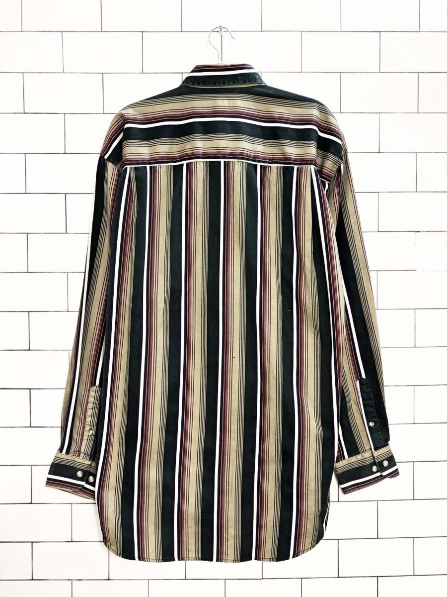 vintage 90s bhc crest pocket striped full button shirt - good market thrift store