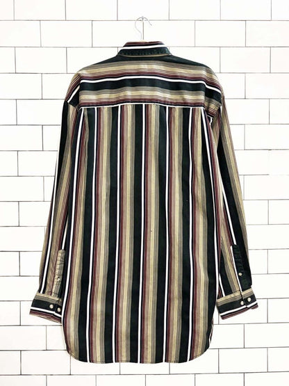 vintage 90s bhc crest pocket striped full button shirt - good market thrift store