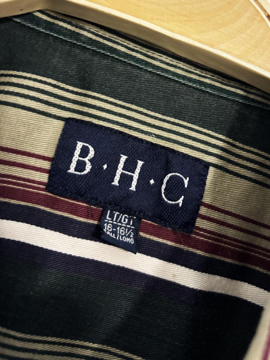 vintage 90s bhc crest pocket striped full button shirt - good market thrift store