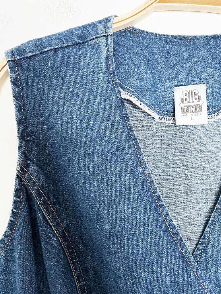 vintage 90s big time asymmetrical button corset back denim maxi dress | made in usa - good market thrift store