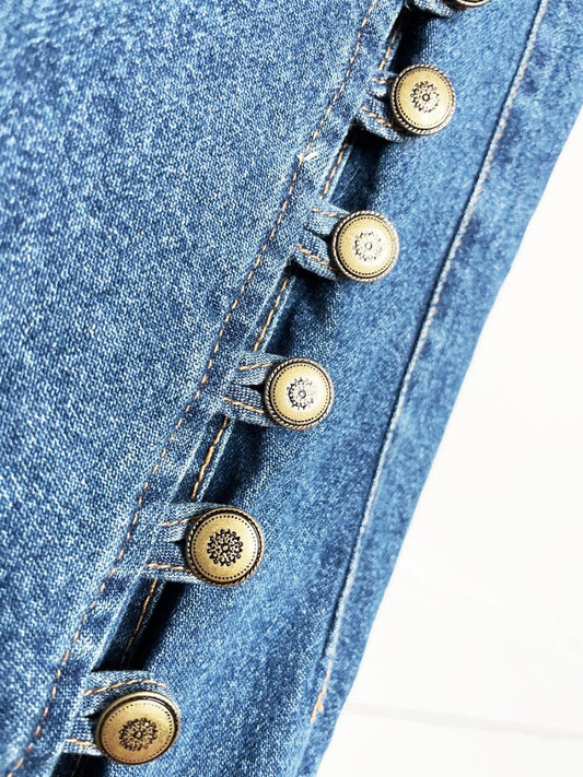 vintage 90s big time asymmetrical button corset back denim maxi dress | made in usa - good market thrift store