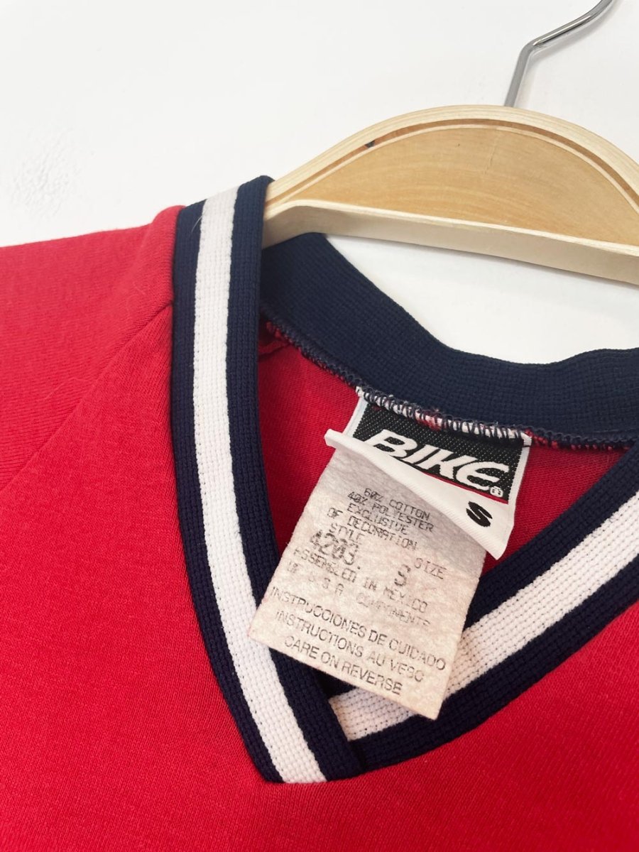 vintage 90s BIKE striped v - neck baby ringer tee - good market thrift store