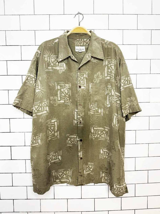 vintage 90s bill blass 100% silk full button resort shirt - good market thrift store