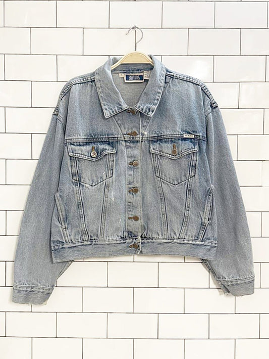 vintage 90s bill blass oversized short denim jacket - good market thrift store