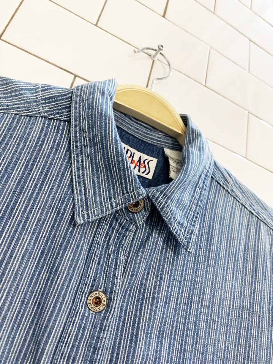 vintage 90s bill blass striped full button denim shirt - good market thrift store