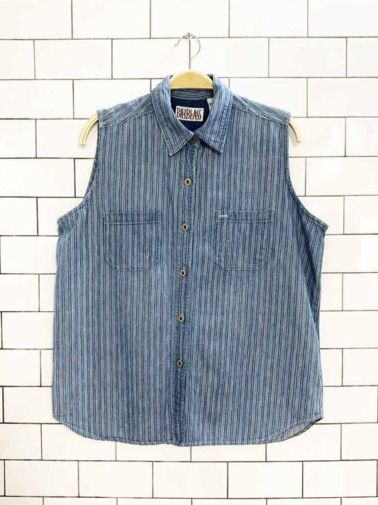 vintage 90s bill blass striped full button denim shirt - good market thrift store