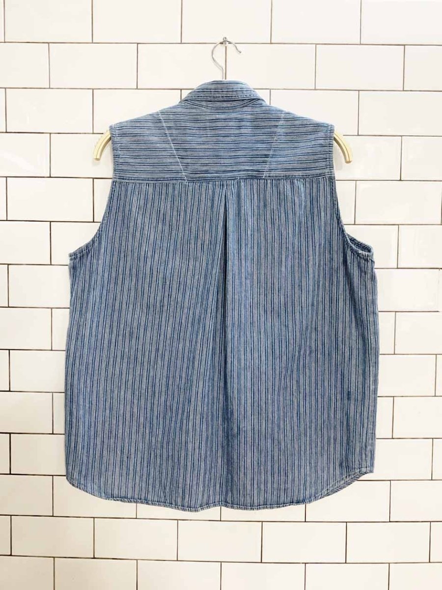 vintage 90s bill blass striped full button denim shirt - good market thrift store