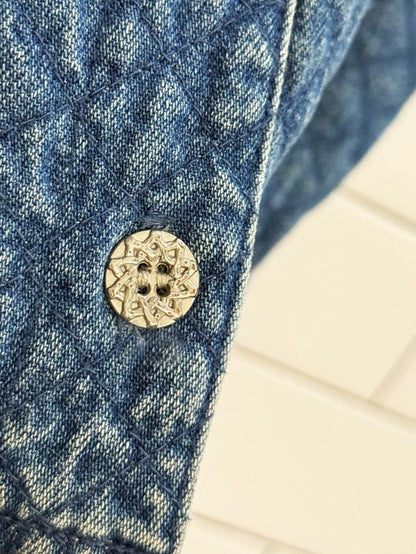 vintage 90s blue j. quilted full button sleeveless denim maxi dress - good market thrift store