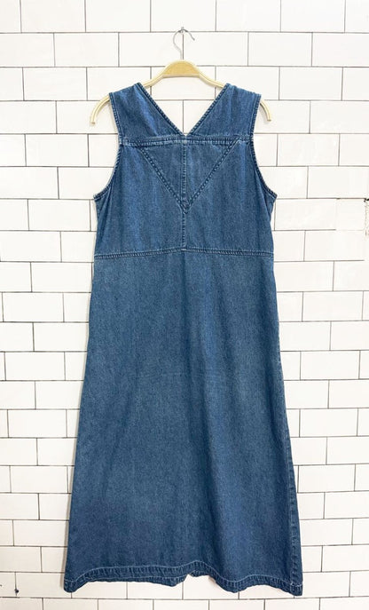 vintage 90s blue j. quilted full button sleeveless denim maxi dress - good market thrift store