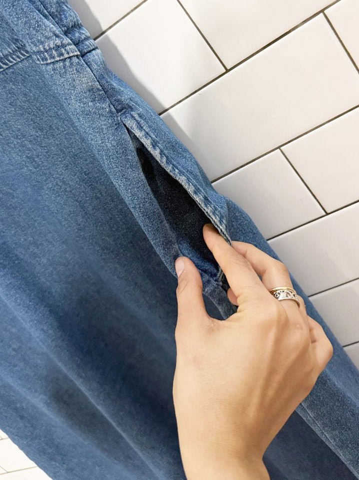 vintage 90s blue j. quilted full button sleeveless denim maxi dress - good market thrift store