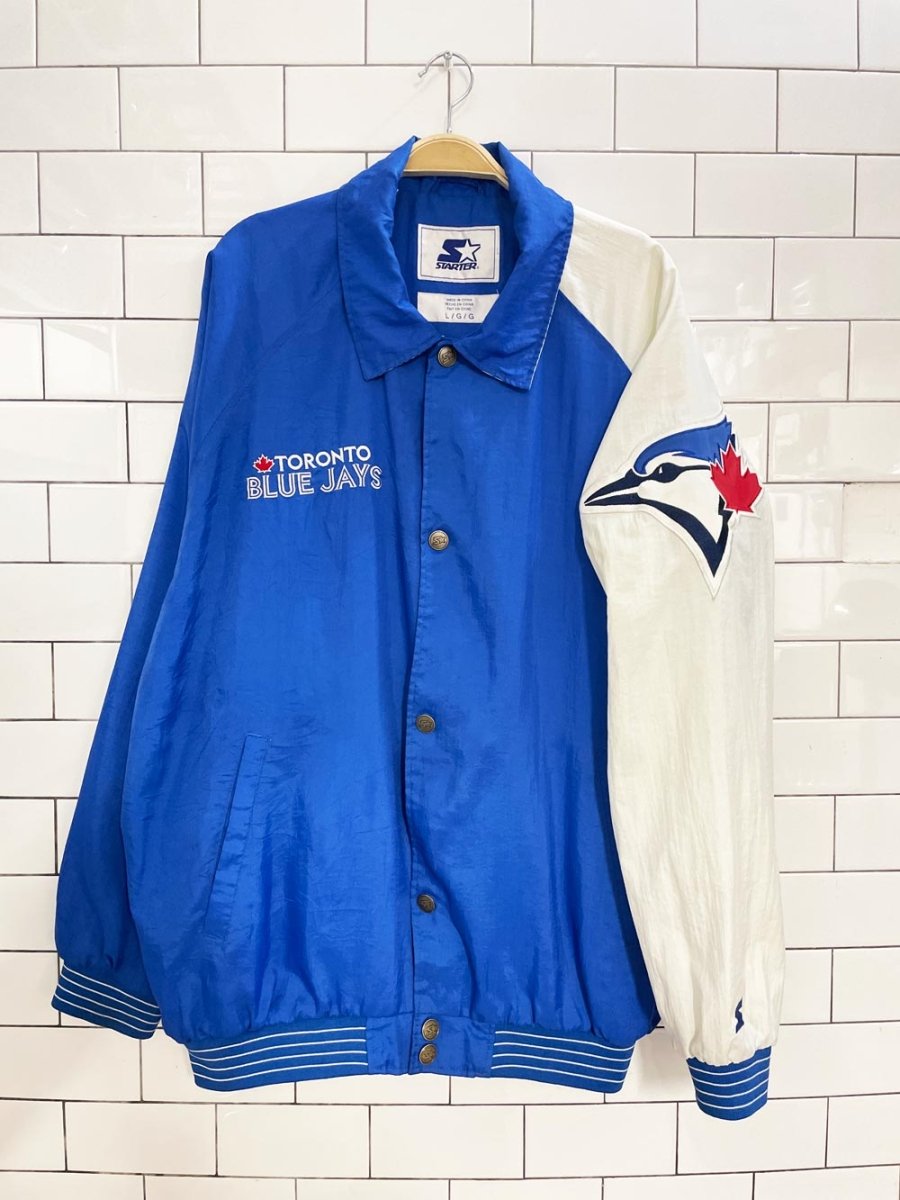 vintage 90s blue jays mlb snap button light jacket | starter - good market thrift store