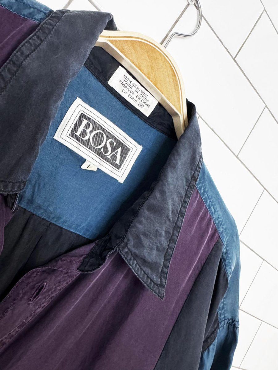 vintage 90s bosa 100% silk colour block full button shirt - good market thrift store