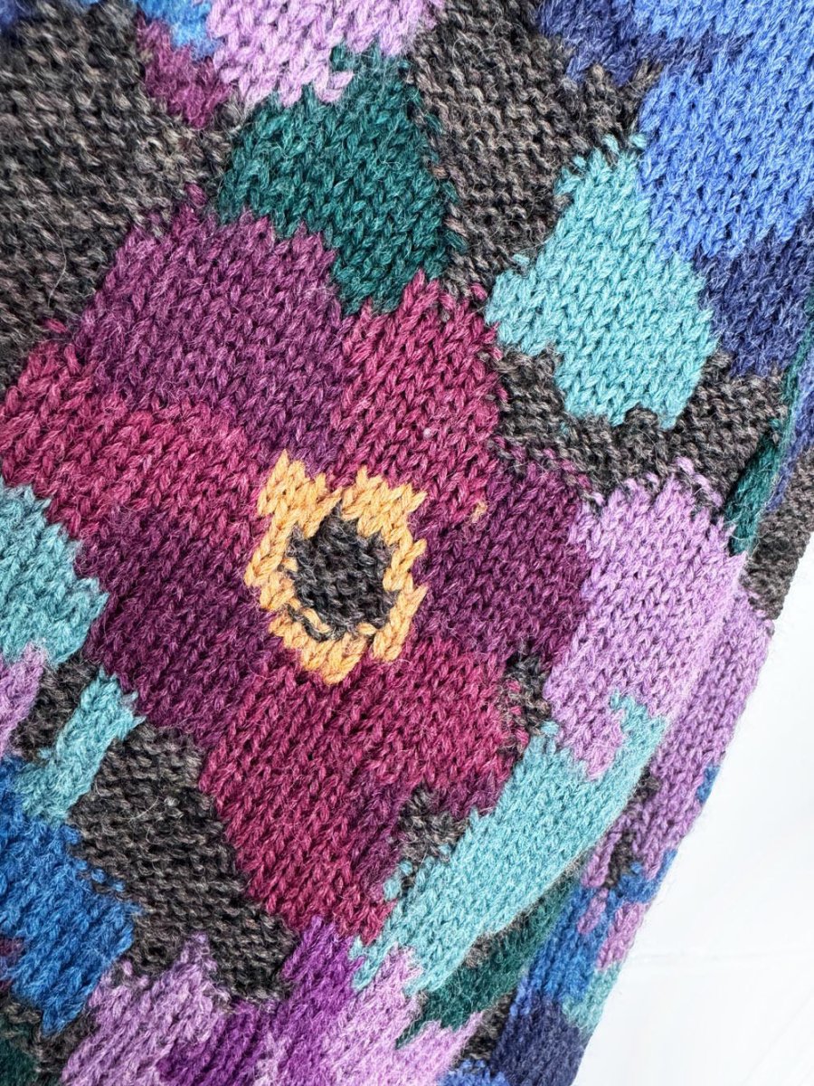 vintage 90s boston traders 100% wool hand-knit floral sweater - good market thrift store