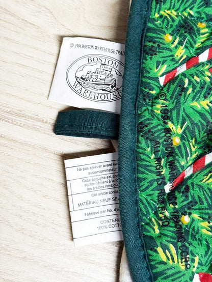 vintage 90s boston warehouse christmas tree jingle bells oven mitt - good market thrift store