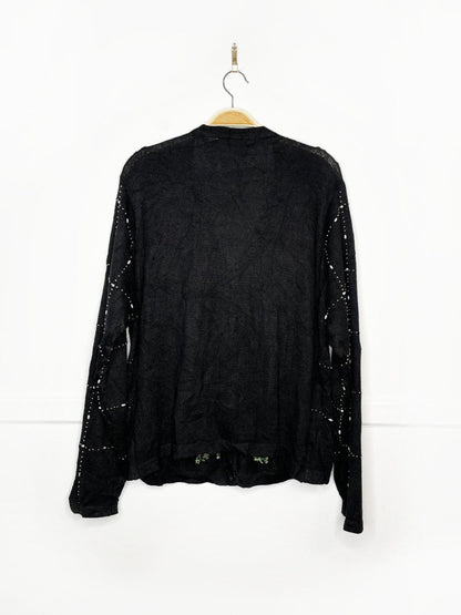 vintage 90s BP design poinsettia beadwork embroidered knit cardigan - good market thrift store