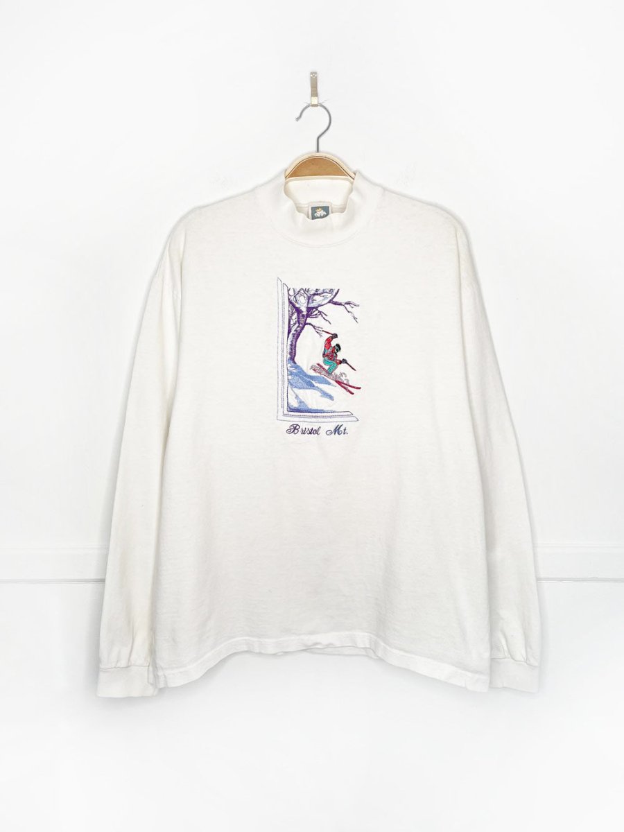 vintage 90s bristol mt skier embroidered long sleeve tee | made in USA - good market thrift store