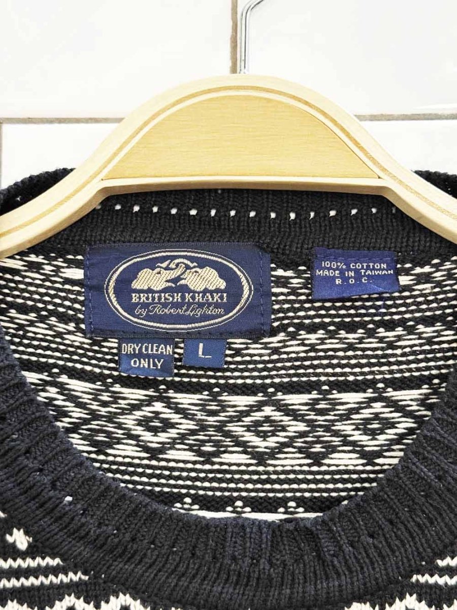 vintage 90s british khaki snowflake fair isle boxy knit sweater | robert lighton - good market thrift store