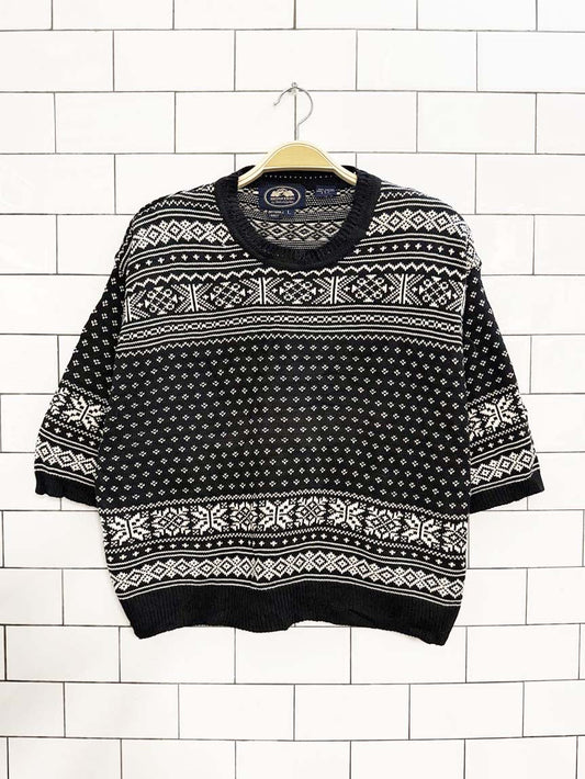 vintage 90s british khaki snowflake fair isle boxy knit sweater | robert lighton - good market thrift store