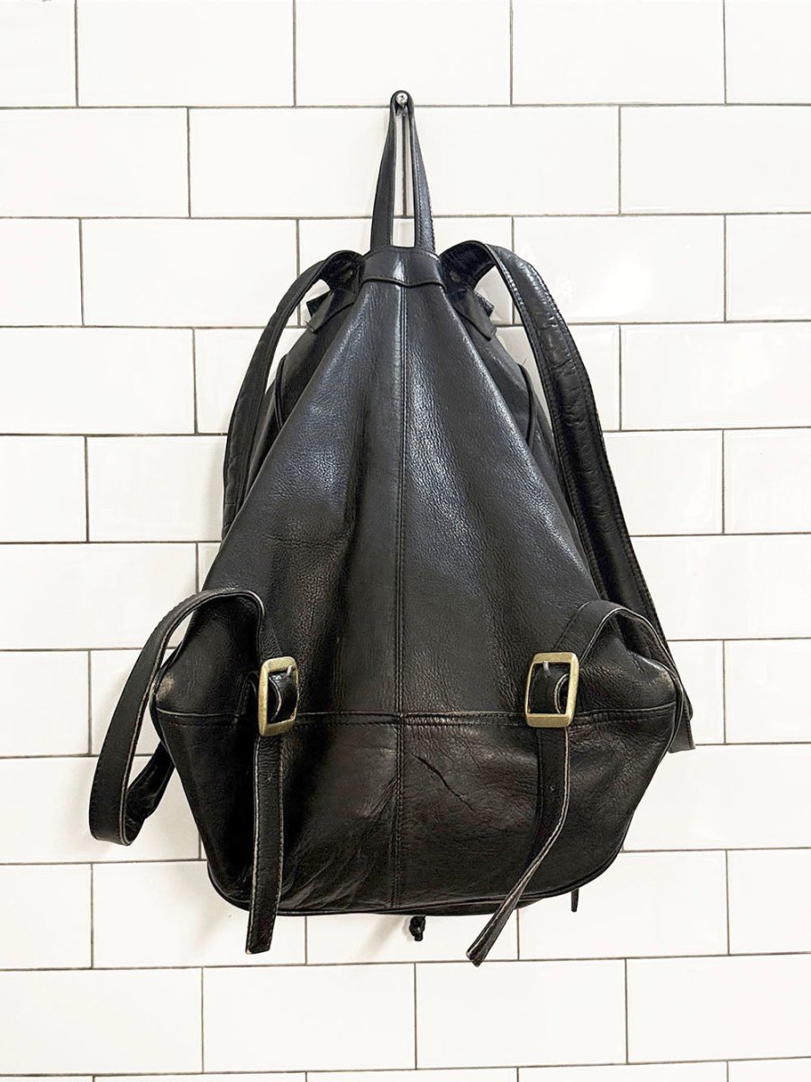 vintage 90s bugatti leather drawstring backpack - good market thrift store