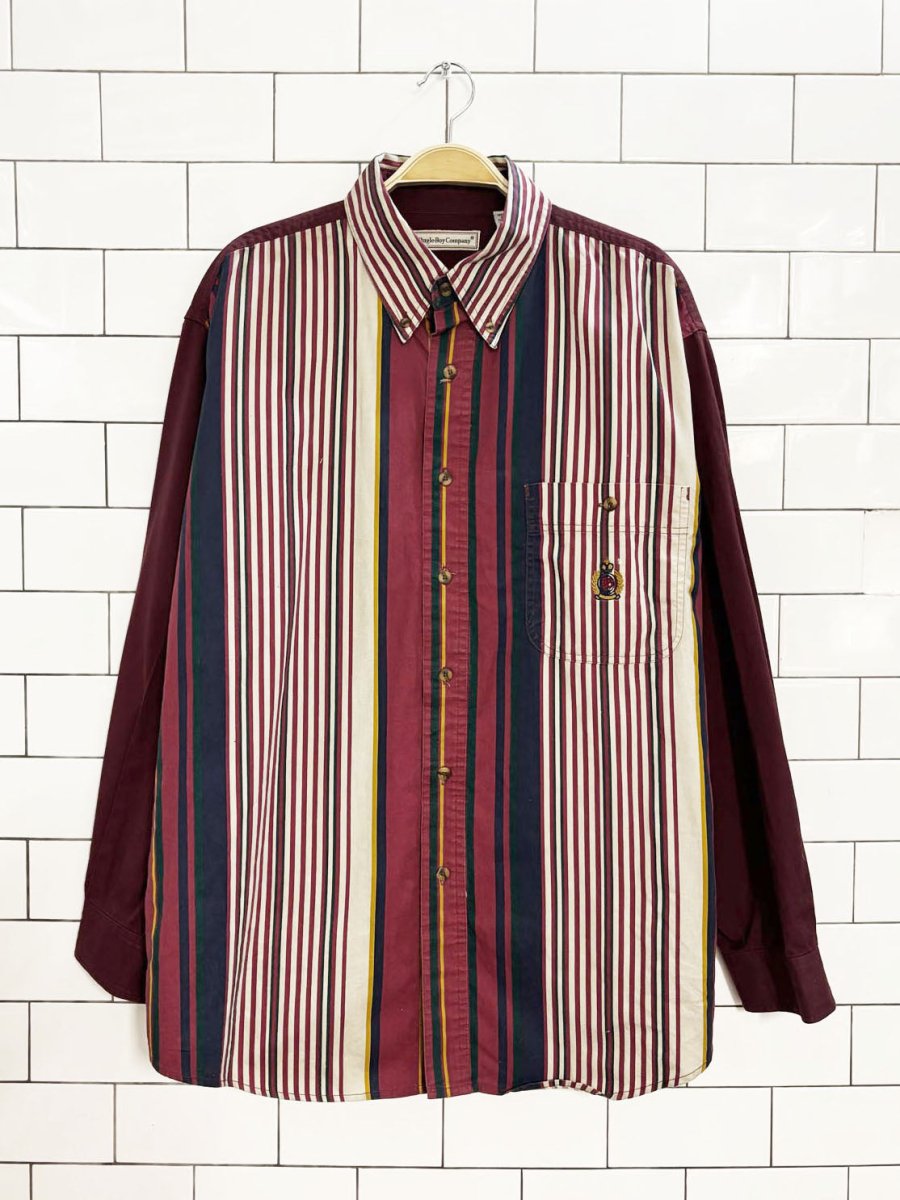 vintage 90s bugle boy crest logo striped shirt - good market thrift store