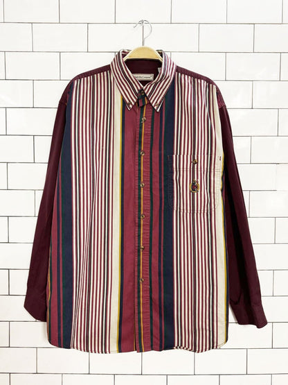 vintage 90s bugle boy crest logo striped shirt - good market thrift store