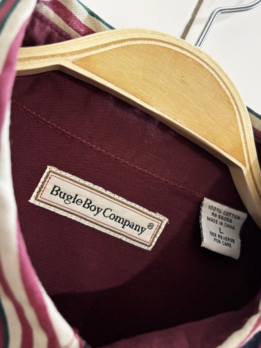 vintage 90s bugle boy crest logo striped shirt - good market thrift store