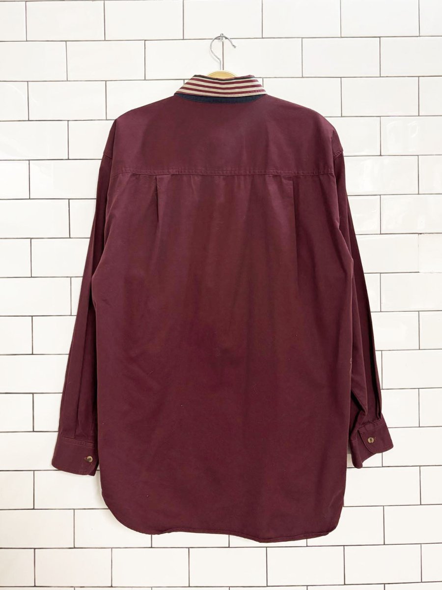 vintage 90s bugle boy crest logo striped shirt - good market thrift store