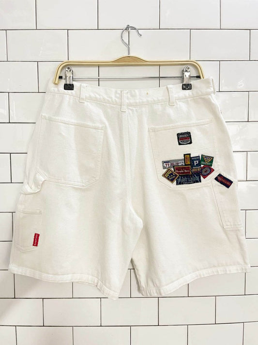 vintage 90s bugle boy jeans patched carpenter denim shorts - good market thrift store