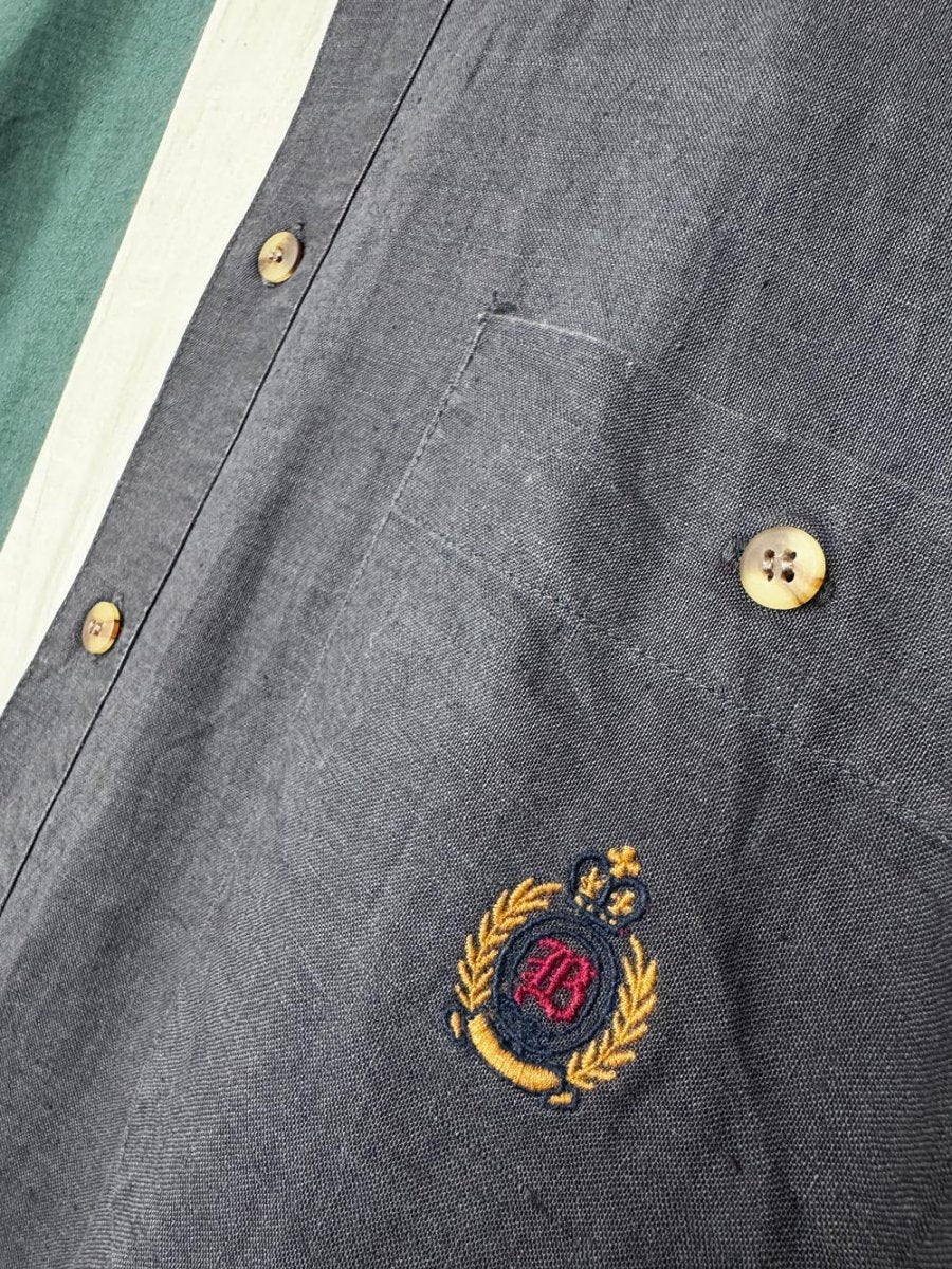 vintage 90s bugle boy ramie-blend crest pocket colourblock shirt - good market thrift store