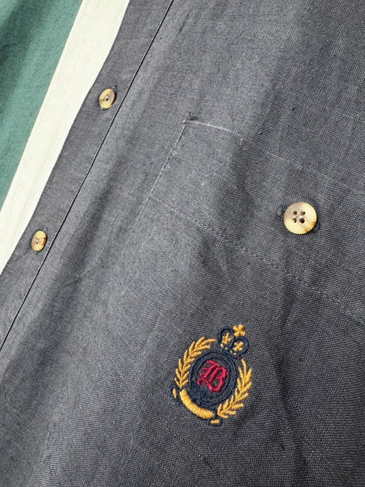 vintage 90s bugle boy ramie-blend crest pocket colourblock shirt - good market thrift store