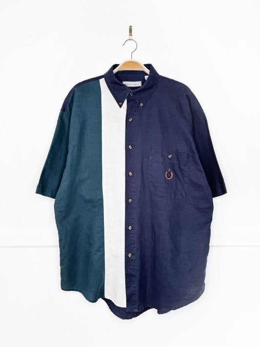 vintage 90s bugle boy ramie-blend crest pocket colourblock shirt - good market thrift store