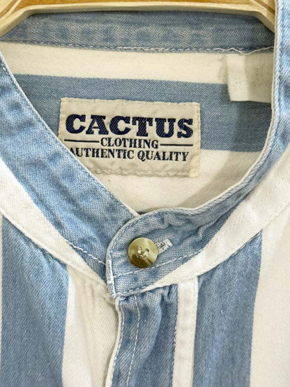 vintage 90s cactus big stripe grandad collar denim shirt - good market thrift store