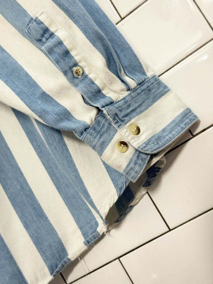 vintage 90s cactus big stripe grandad collar denim shirt - good market thrift store