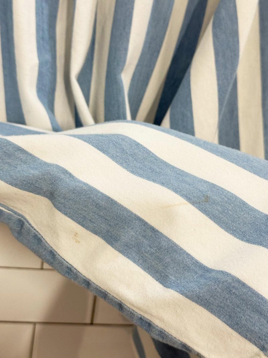 vintage 90s cactus big stripe grandad collar denim shirt - good market thrift store