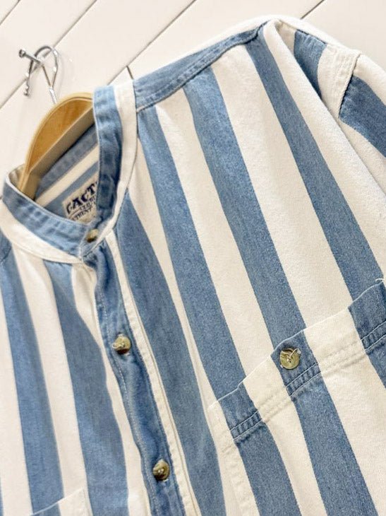 vintage 90s cactus big stripe grandad collar denim shirt - good market thrift store
