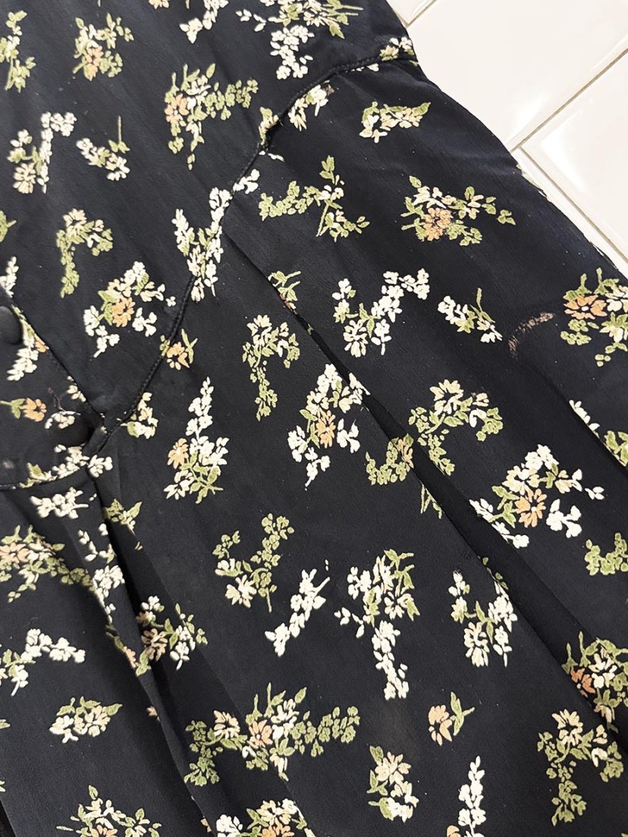 vintage 90s caliente micro floral 1/2 button pleated midi dress - good market thrift store