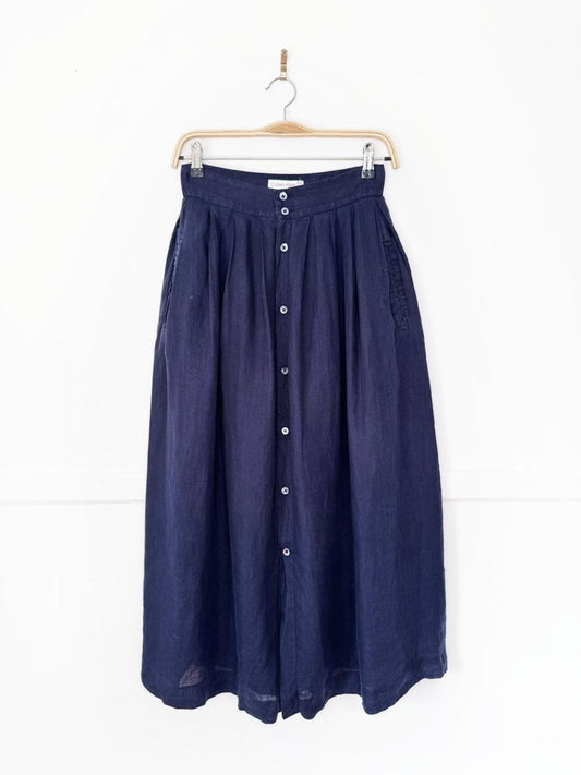 vintage 90s calvin klein 100% linen pleated full button midi skirt - good market thrift store