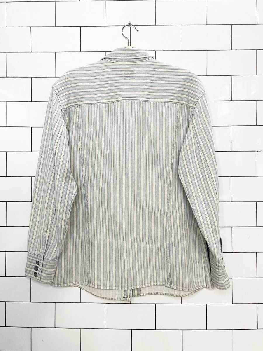vintage 90s calvin klein blue stripe soft full button shirt - good market thrift store