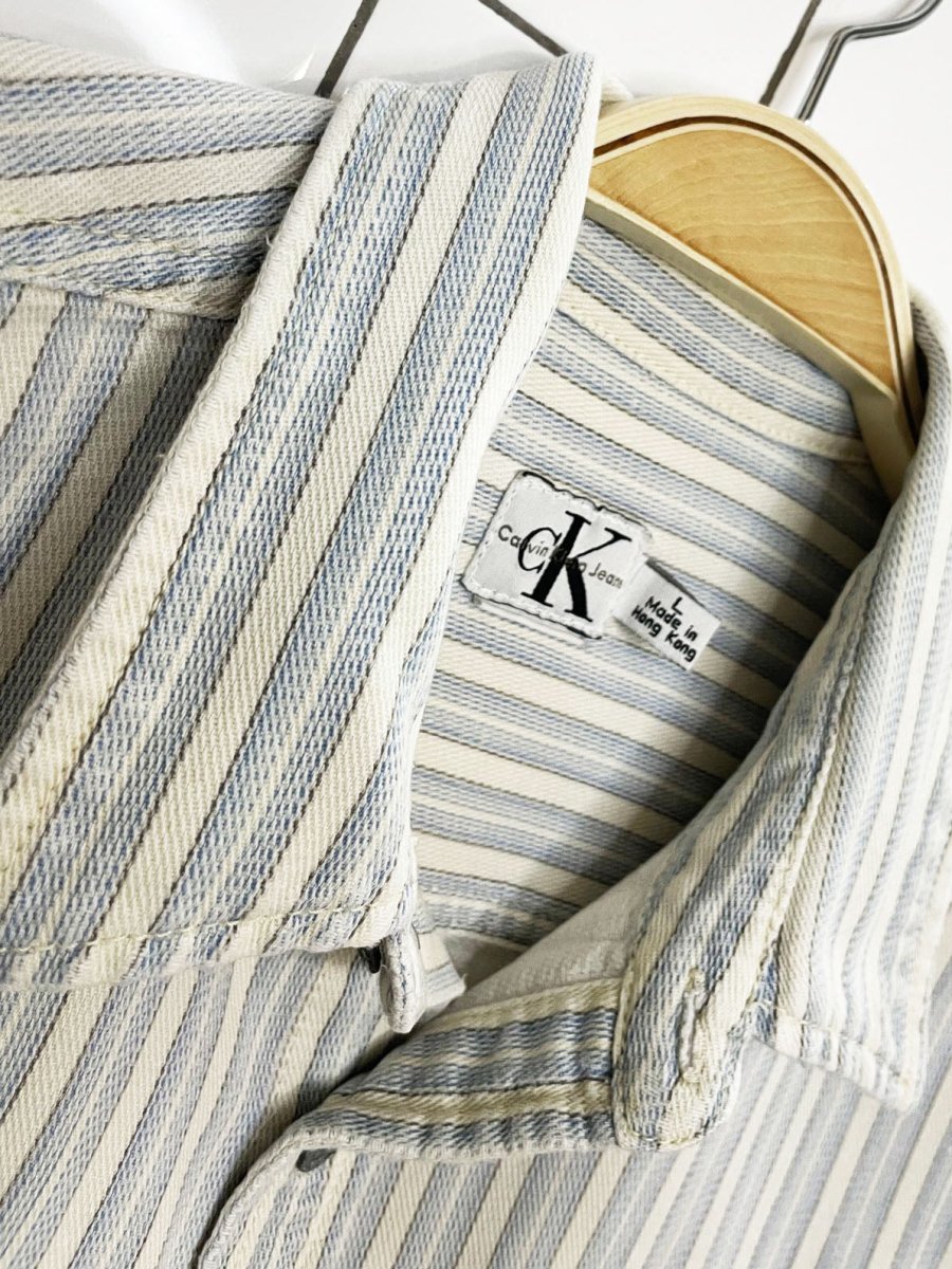 vintage 90s calvin klein blue stripe soft full button shirt - good market thrift store