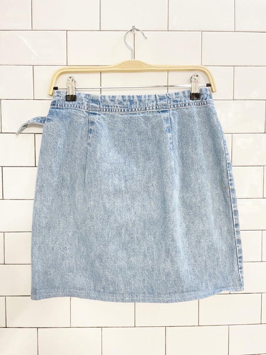 vintage 90s calvin klein denim buckle wrap mini skirt - good market thrift store
