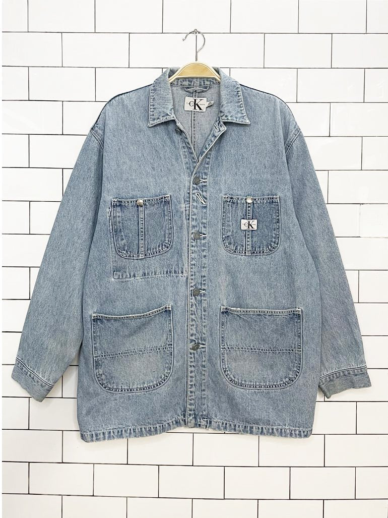 vintage 90s calvin klein jeans oversized denim chore jacket - good market thrift store