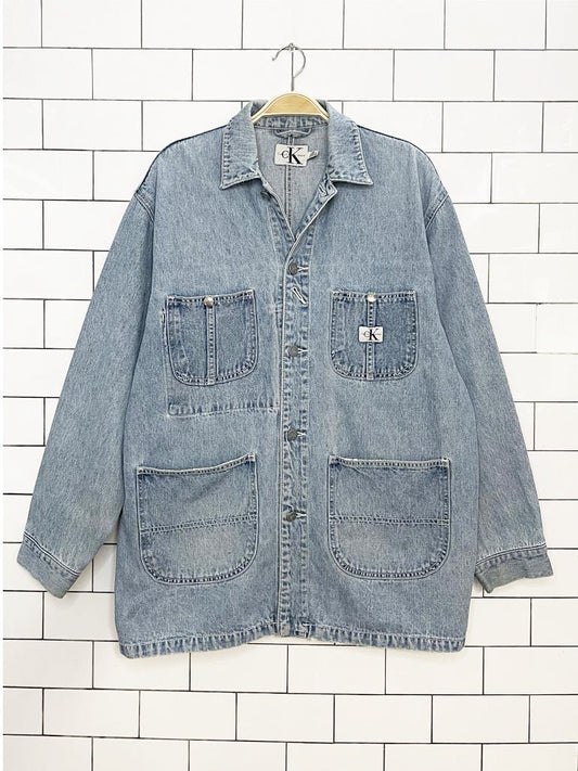 vintage 90s calvin klein jeans oversized denim chore jacket - good market thrift store