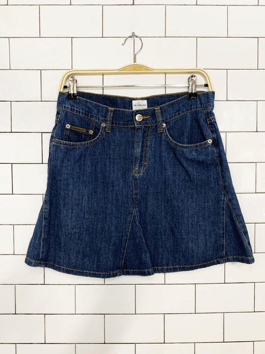 vintage 90s calvin klein tulip hem denim mini skirt - good market thrift store