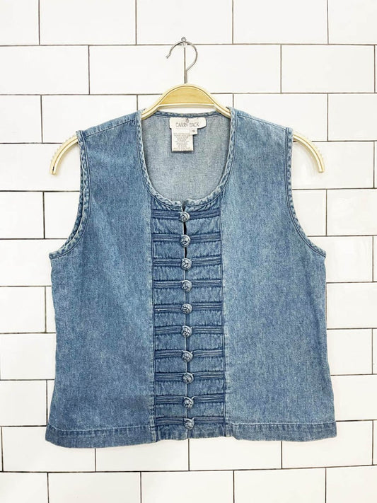 vintage 90s carry back frog button denim vest top - good market thrift store