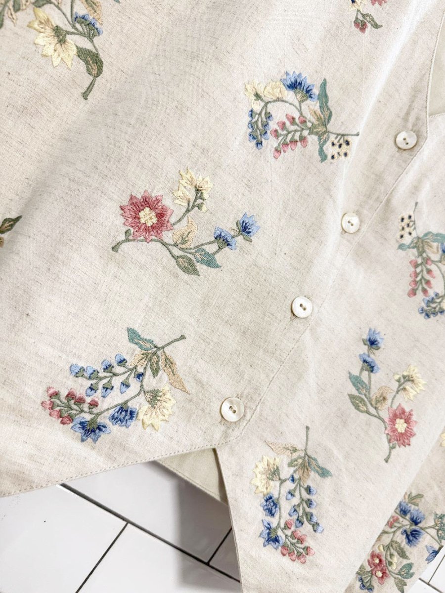 vintage 90s casey & max linen - blend embroidered floral vest - good market thrift store