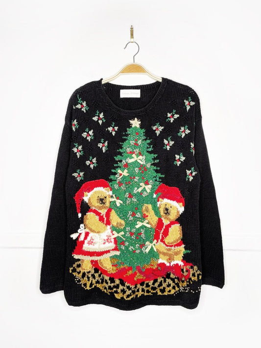 vintage 90s casual corner mrs + mr claus teddy bears knit sweater - good market thrift store