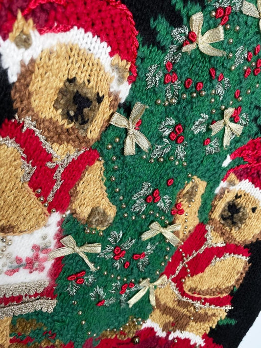 vintage 90s casual corner mrs + mr claus teddy bears knit sweater - good market thrift store