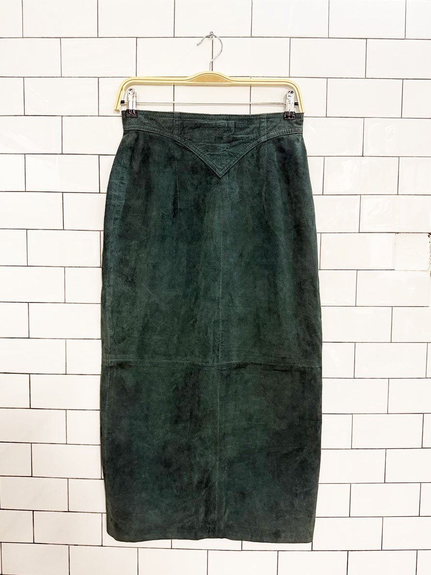 vintage 90s casual corner suede basque waist midi skirt - good market thrift store