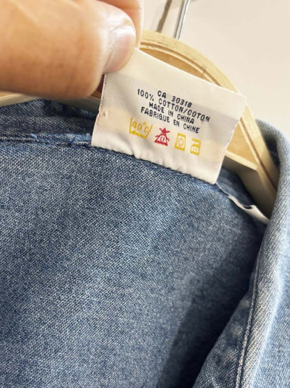 vintage 90s casual cove cat embroidered denim shirt - good market thrift store